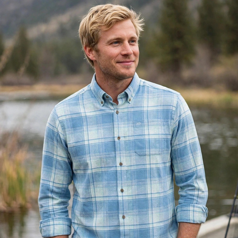 Southern Tide Intercoastal Mens Medium Blue Plaid Stretch Button Down Shirt